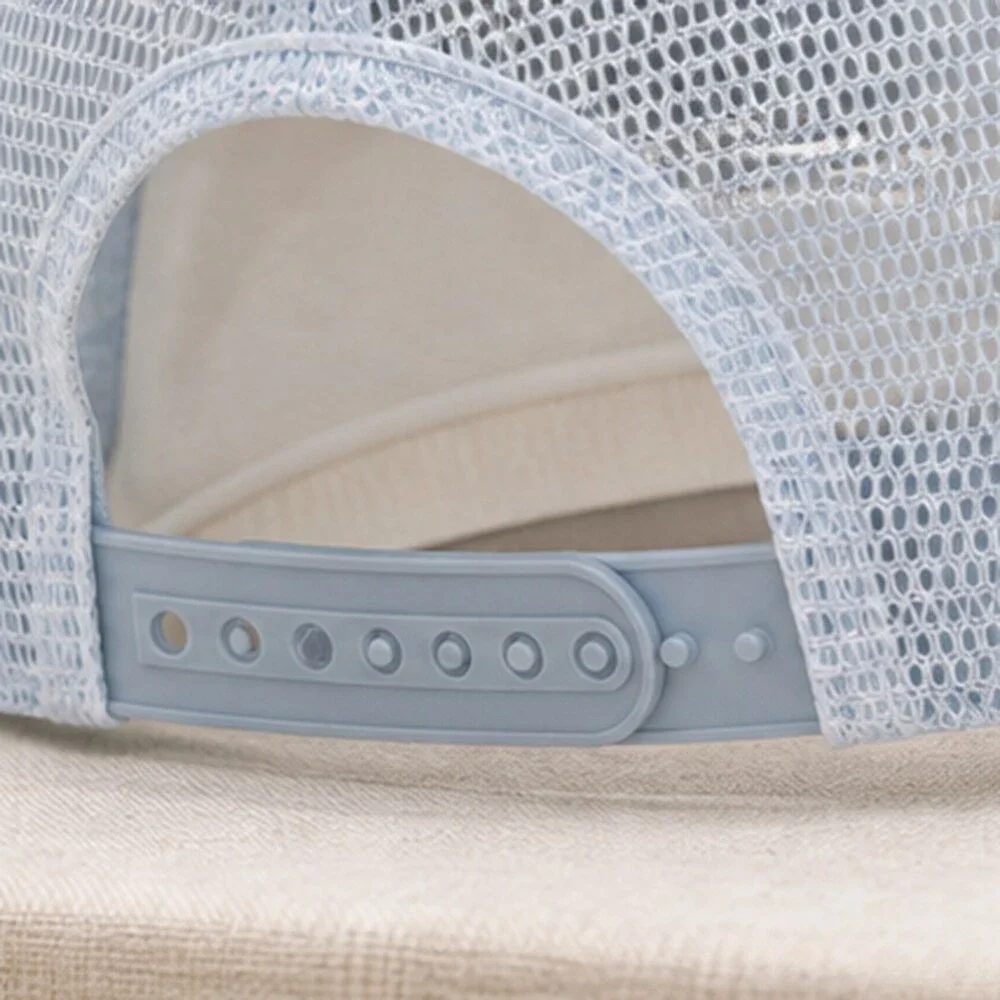 ALO Yoga Mist Blue Gray Athleisure Mesh Trucker Cap Hat Logo